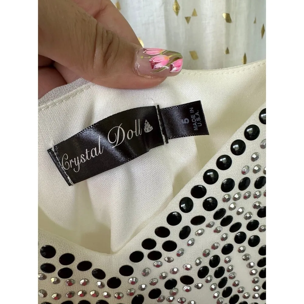 Crystal Doll Junior's Embellished Sheer Overlay Scallop Hem Top Party Dress 5 - Image 5