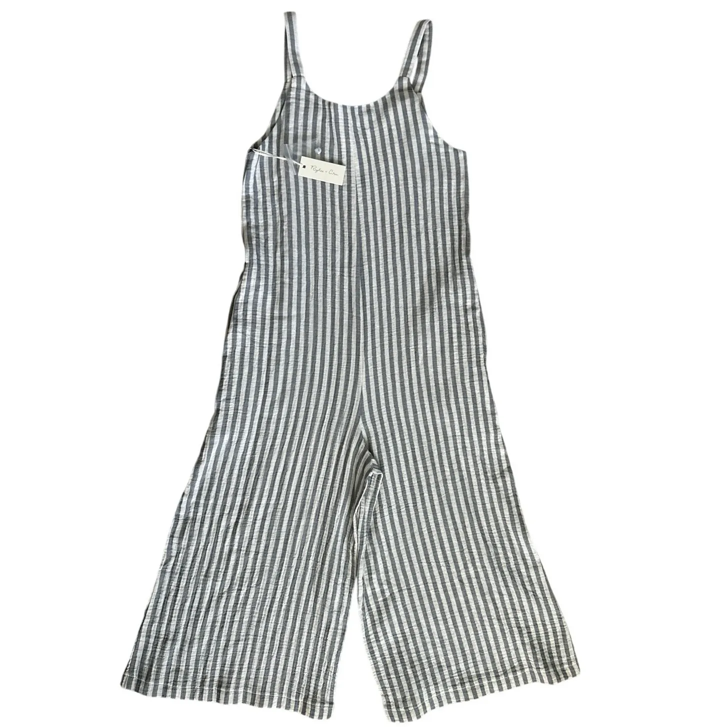 Rylee + Cru Storm Stripe Organic Cotton Bridgette Cropped Jumpsuit Size‎ XS Blue - Image 5