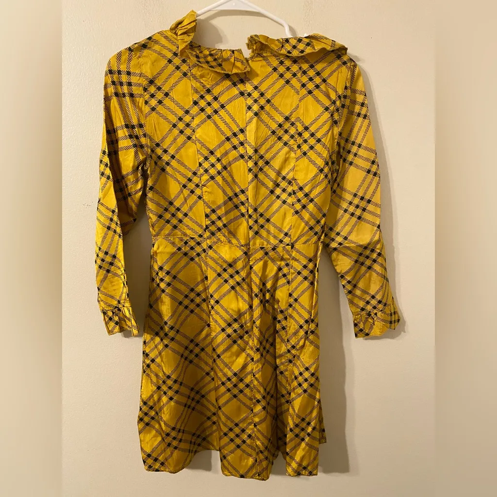Urban Outfitters Kristen‎ Plaid Ruffle Square-Neck Dress Yellow Black Size XS - Image 2