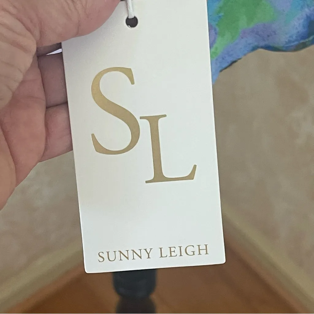 Sunny Leigh Floral Colorful Ruffled Blouse Top with Basque Teal Sz Large - Image 8