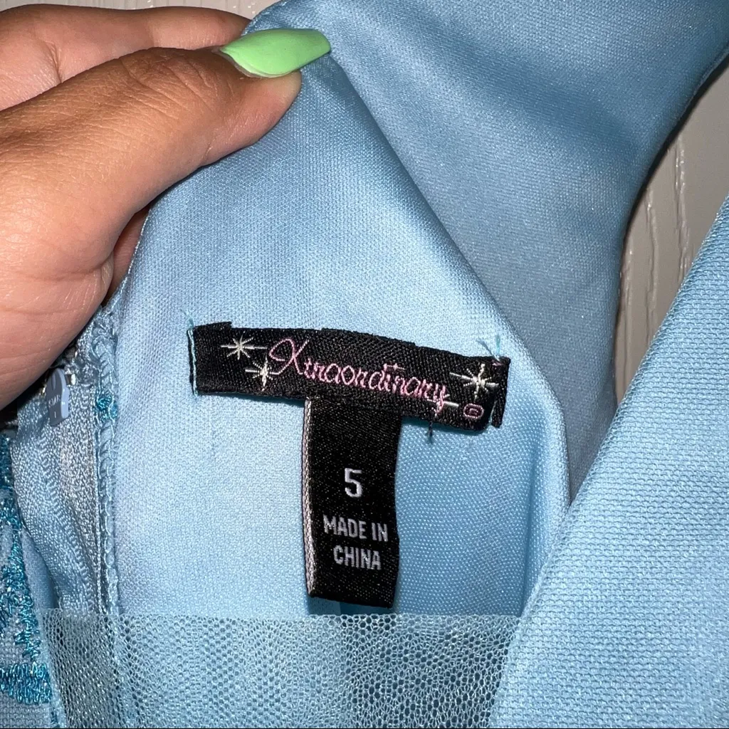 Xtraordinary Blue Floral Embroidered Maxi Dress Plunge V-Neck Formal Gown. Sz 5 - Image 10