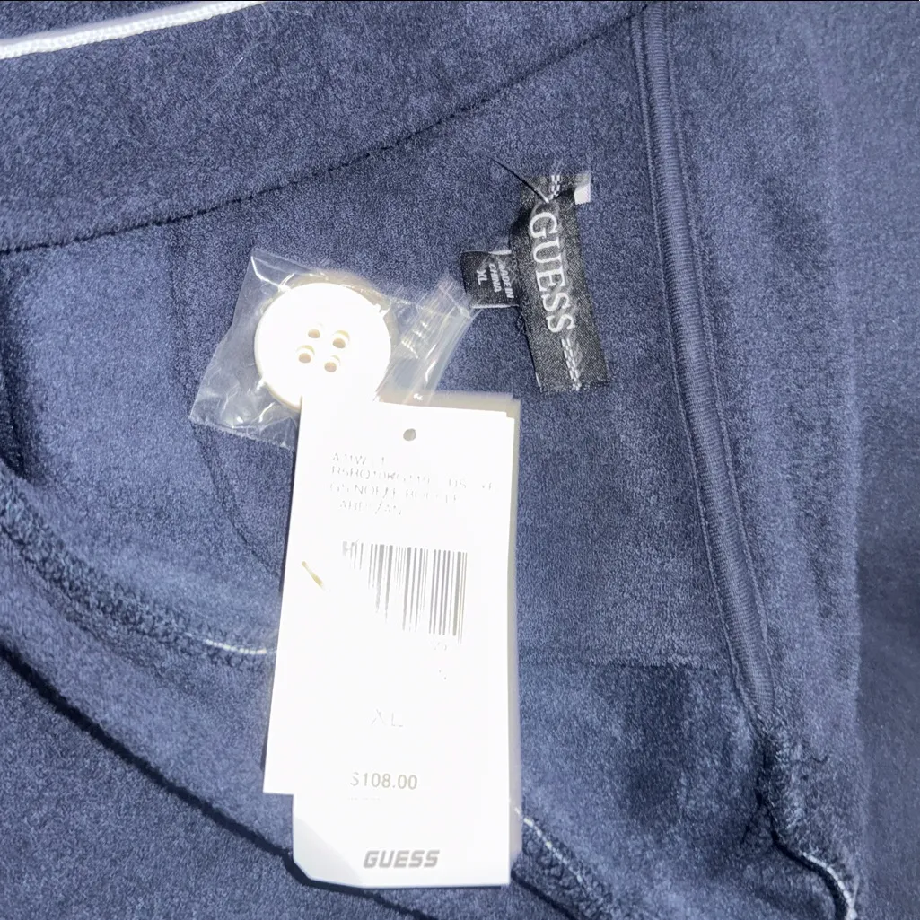 NWT GUESS Eco 81 Patch Varsity Cardigan Navy Blue Oversized Patches Y2K XL - Image 8