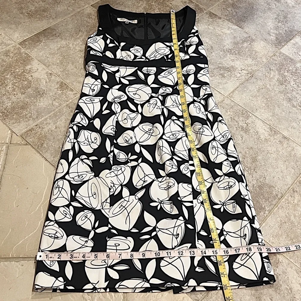 Evan Picone vintage ‘90s floral scoop neck midi dress black white stretch 8 - Image 3