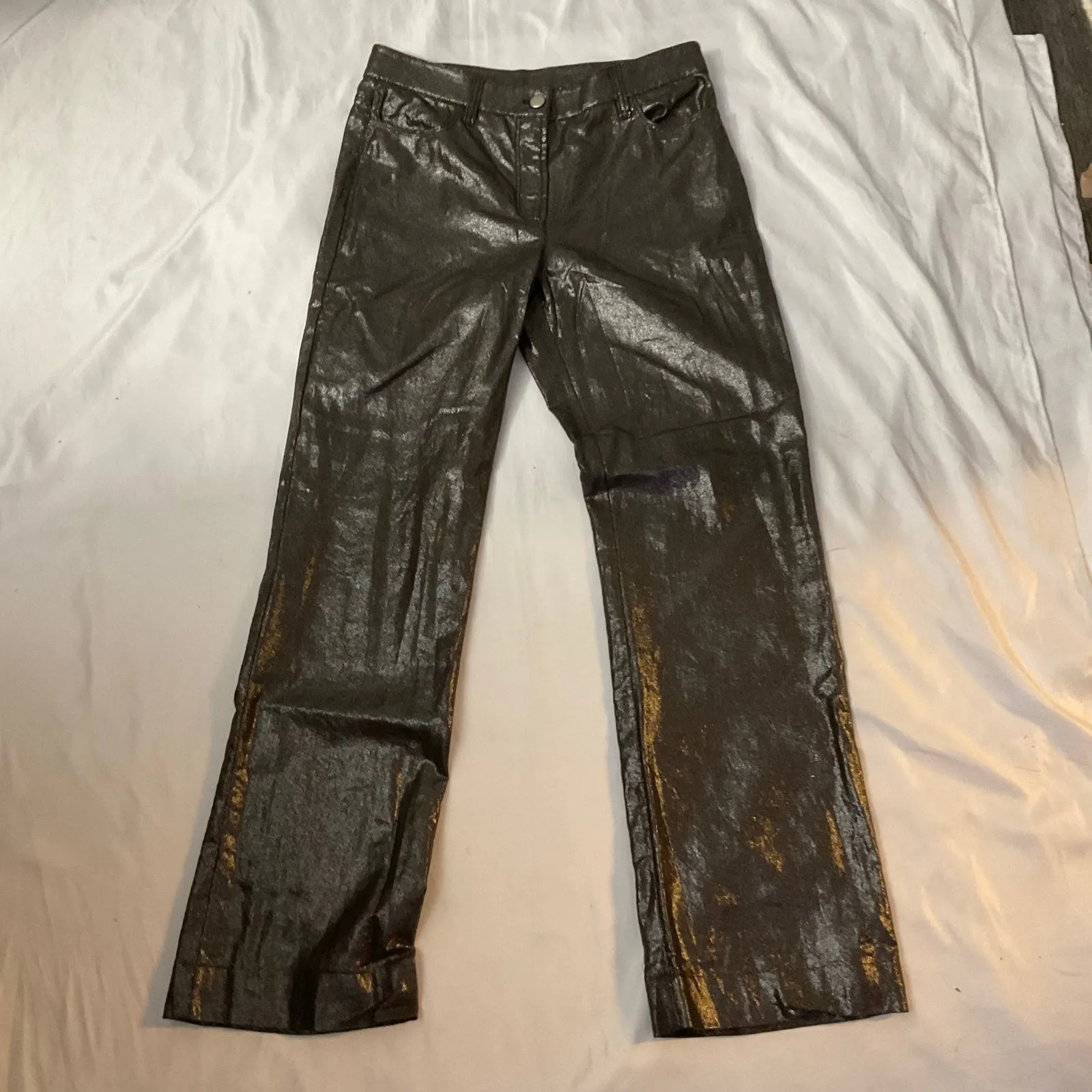 Worth Brown Metallic Pull on Pants 8 Mermaid Retro Girl Glam Mob Wife Futuristic Size 28 - Image 3