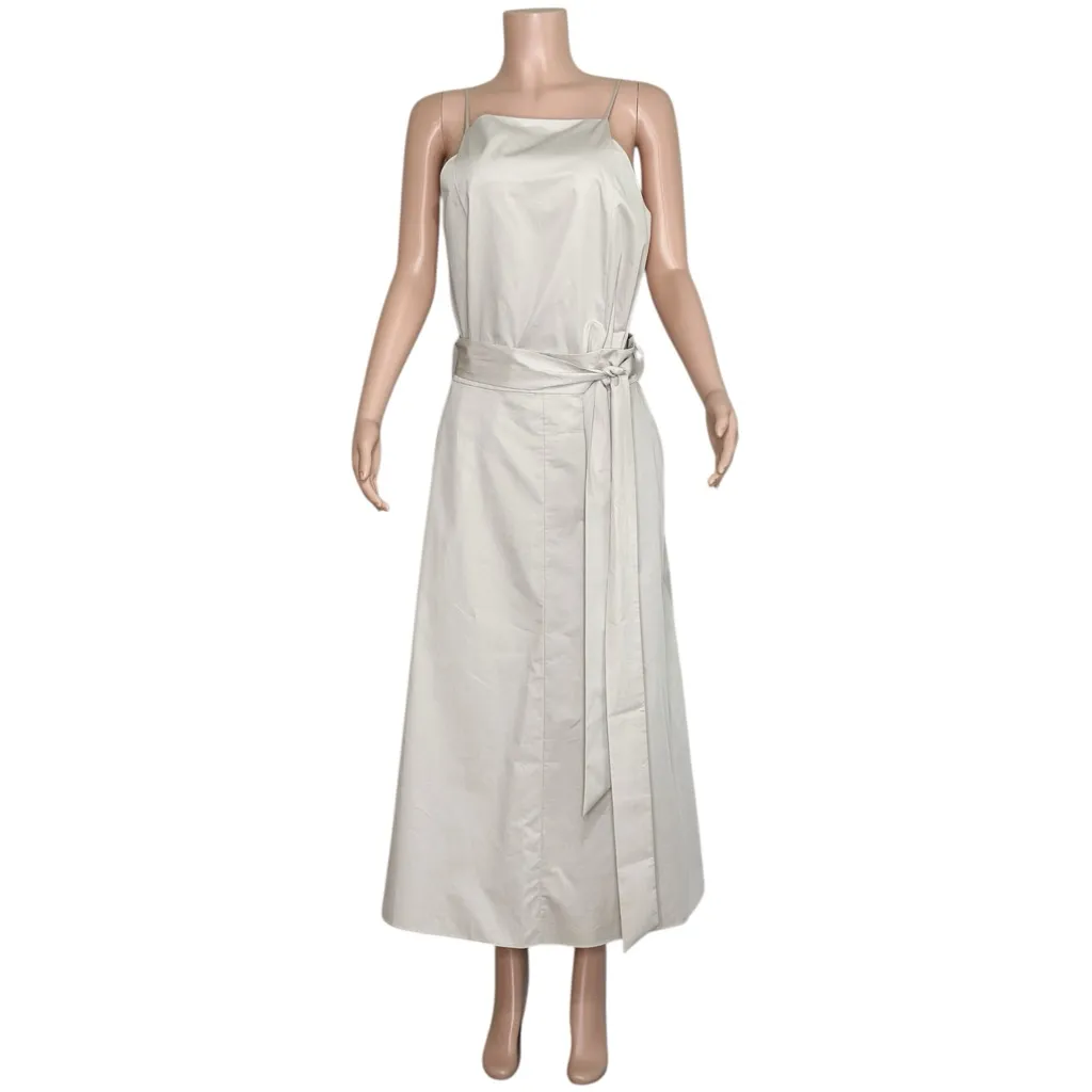 TIBI Eco Poplin Back Wrap Midi Skirt, Stone, 12 (US) - Image 6