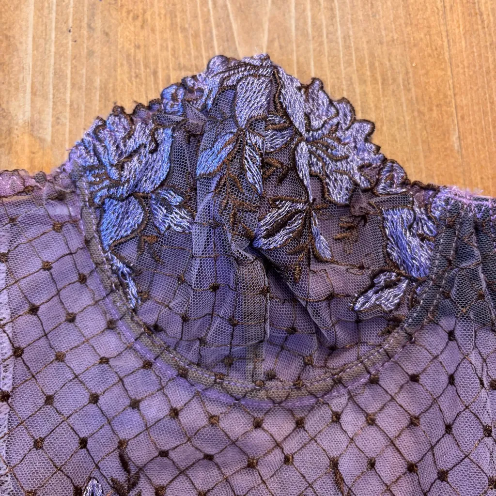 Romwe womens whimsygoth fairy floral embroidered lingerie top purple L - Image 3