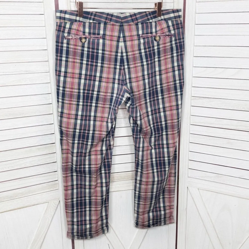 Ralph Lauren Sport Plaid Cuffed Crop Trousers Pants Pink Blue 14 Preppy Golf - Image 2