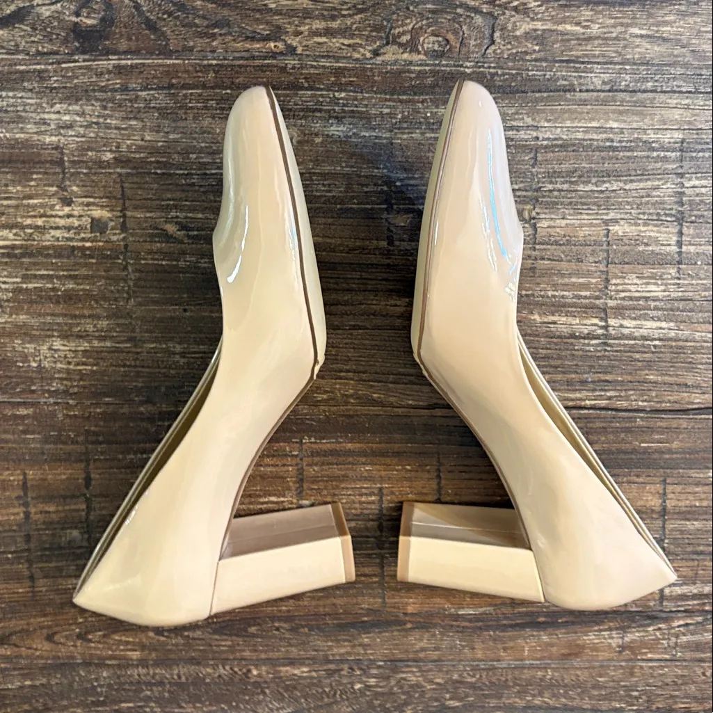 Vaneli Nude Cream Patent Leather Pumps Heels Block Chunky 3” Heel Pointed Toe Tan Size 8.5 - Image 3