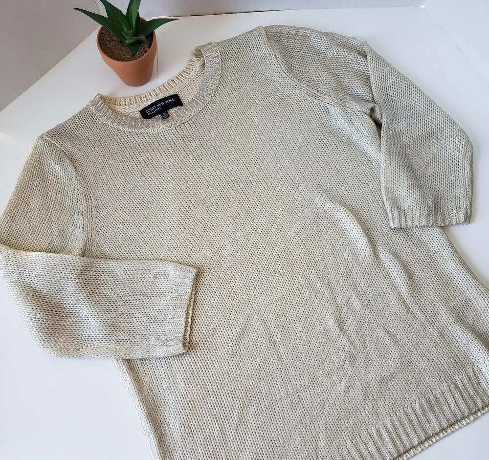 Jones New York Signature Womens Sweater Size Medium Metallic Pullover Preppy - Image 2