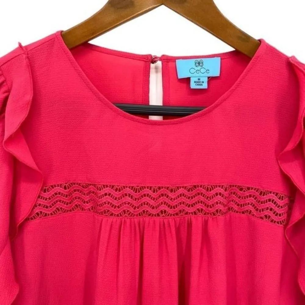 CeCe Pink Ruffle Sleeve Silk Peasant Blouse Top - Image 2