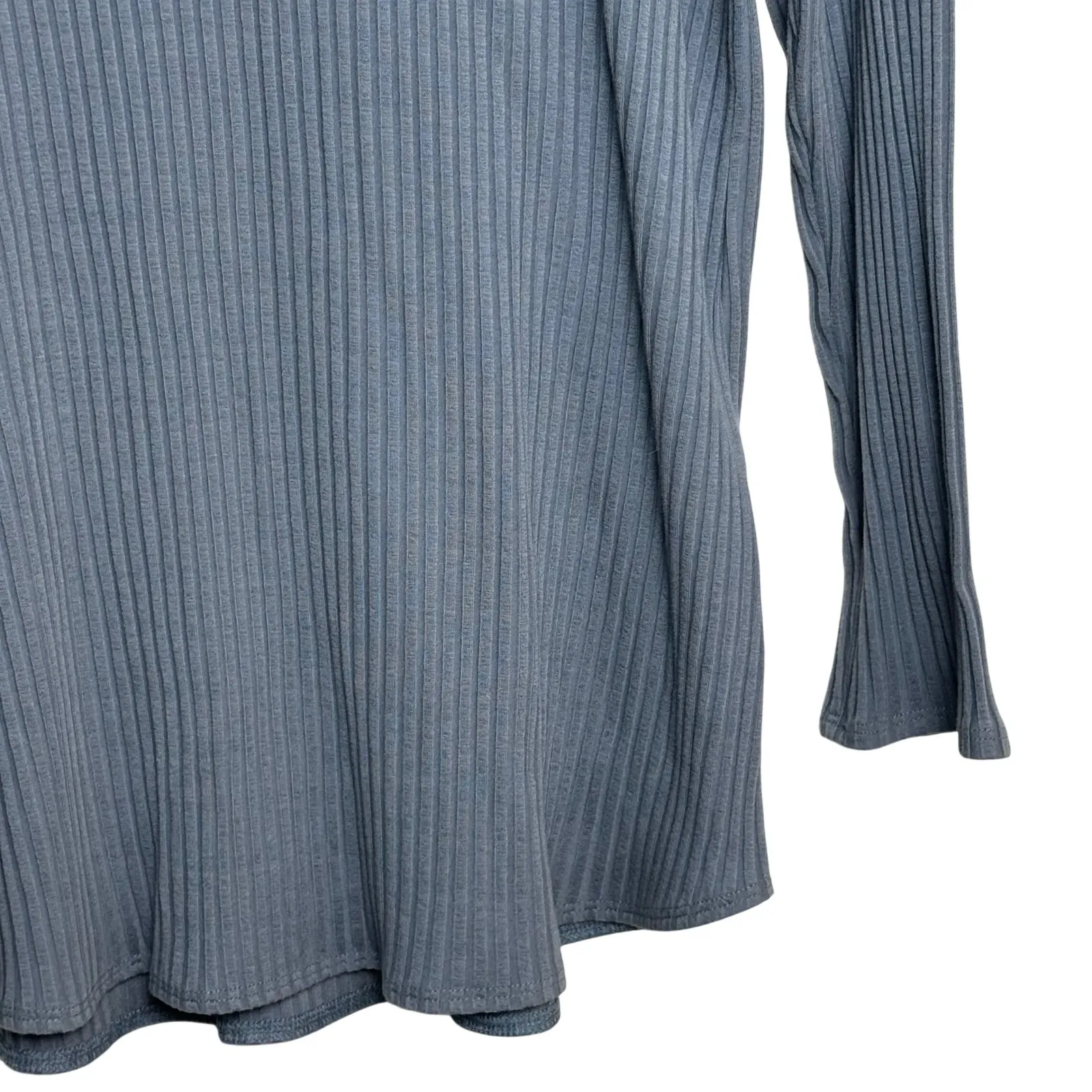 EILEEN FISHER Ribbed Knit Tencel Lyocell Spandex Long Sleeve Top Blue L - Image 3