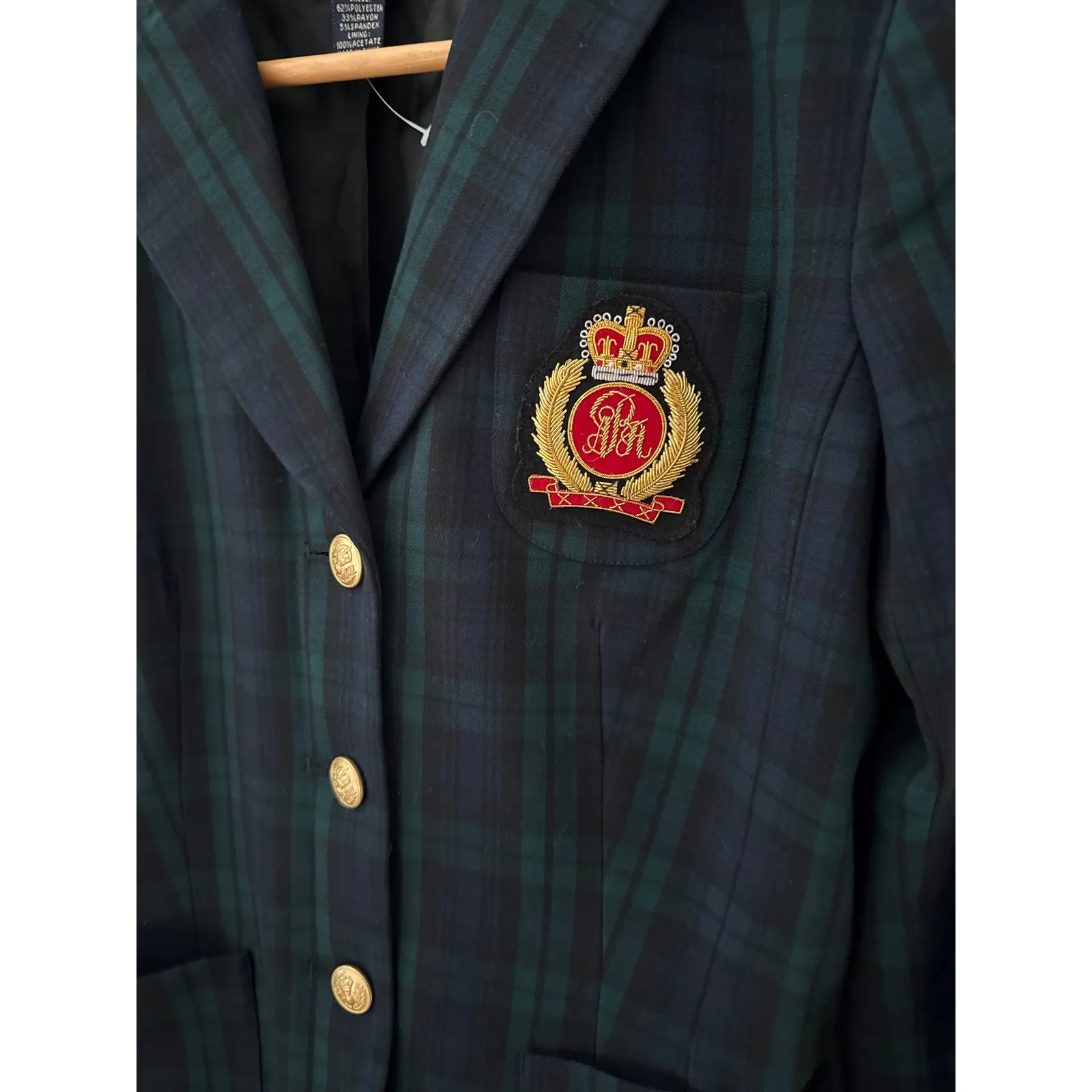 Andrea Behar x Boston Proper Chest‎ Emblem Chest Tartan Plaid Blazer Size 8 - Image 5