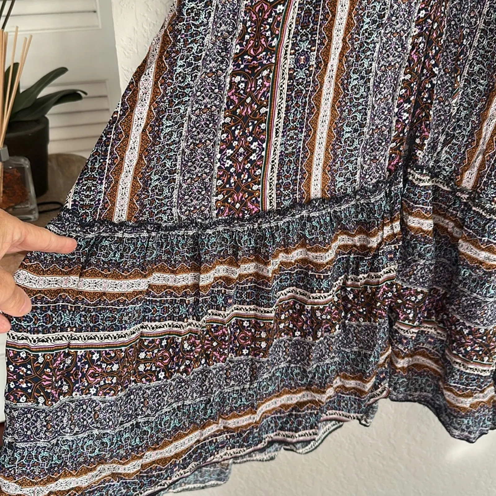 Jaase Midi Dress Button Up Purple Brown Fall Fairy Romantic Boho Prairie Peasant - Image 5