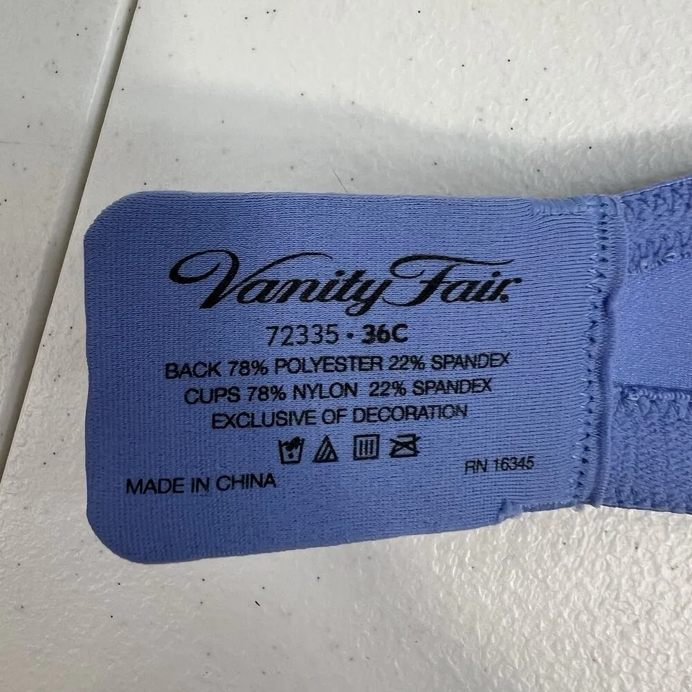 Vanity Fair 36C Bra Body Caress Full Coverage Wireless 72335 Convertible Blue - Image 4