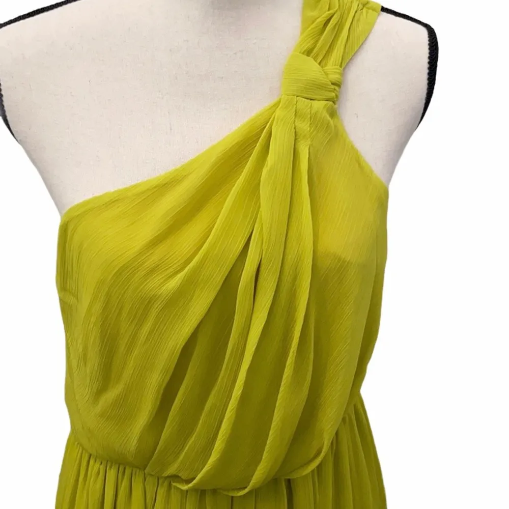 NWT Max and Cleo chartreuse size small one shoulder tiered skirt party dress. - Image 2