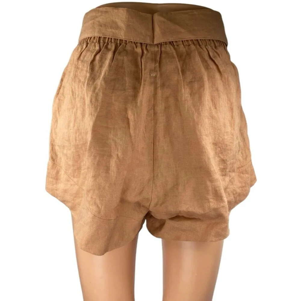 Free The Label Florence 100% Linen Brown Pleated High Waist Wide Leg Shorts XS - Image 3