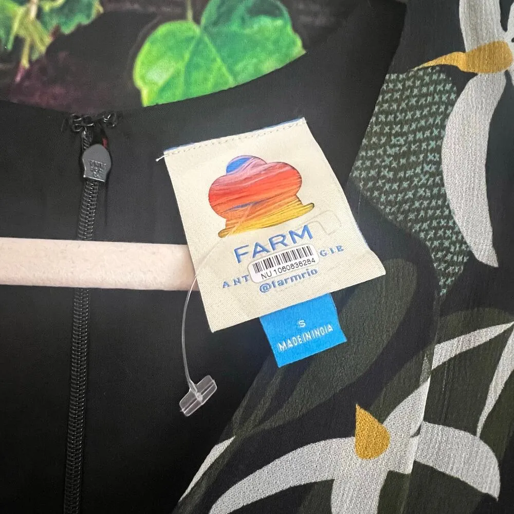 Farm Rio x Anthropologie Long Sleeve V Neck Floral Maxi Dress Balloon Sleeve S Black - Image 11