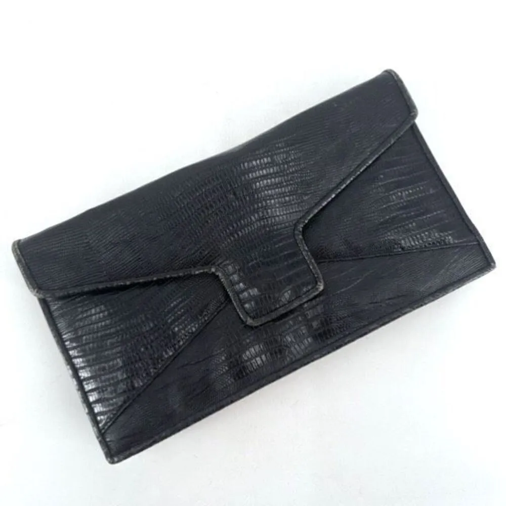 Vintage Sondra Robert’s‎ Black Envelope Style Faux Croc Clutch crossbody Purse - Image 3