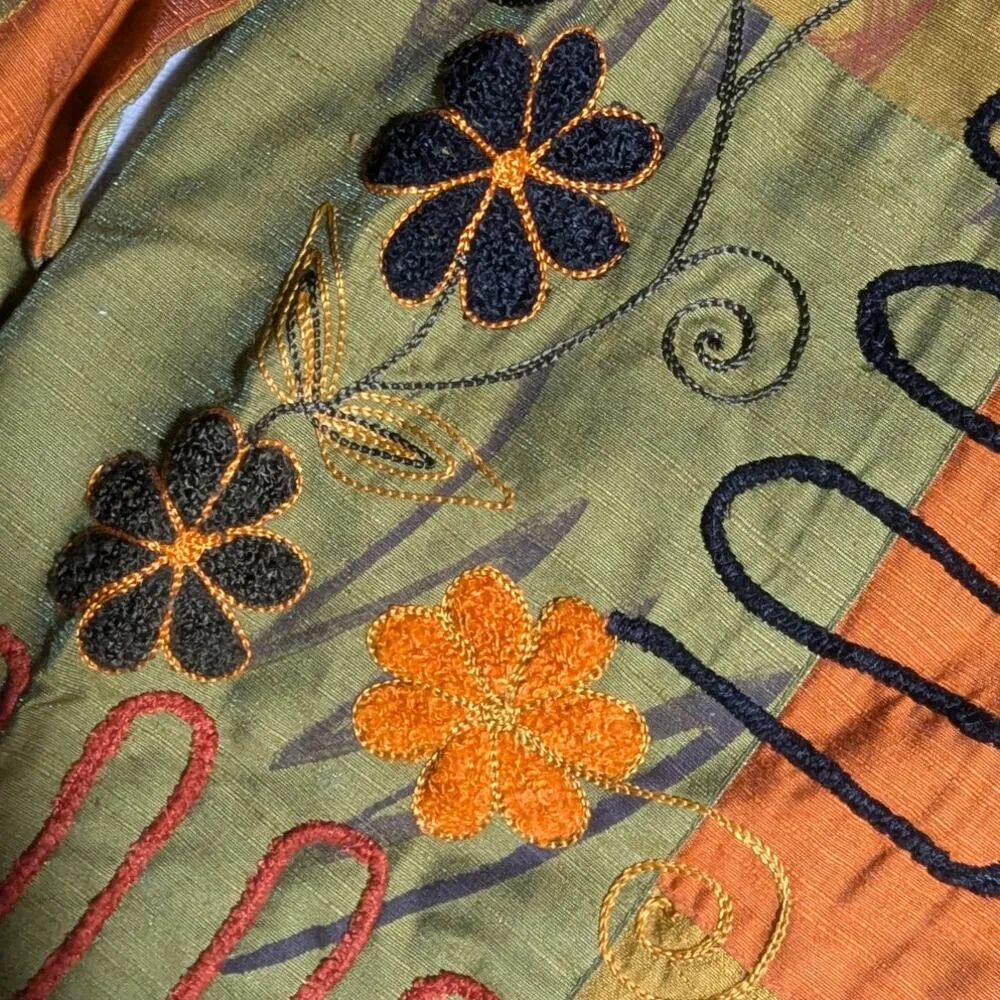 Vtg Y2K Indigo Moon Green Orange Patchwork Floral Embroidered Button Up Jacket S - Image 3