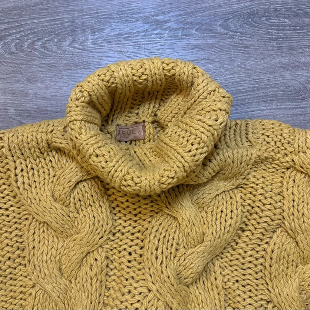 POL Mustard Cable Knit Turtleneck Sweater Oversized Cropped Size S Fall RST7A - Image 5
