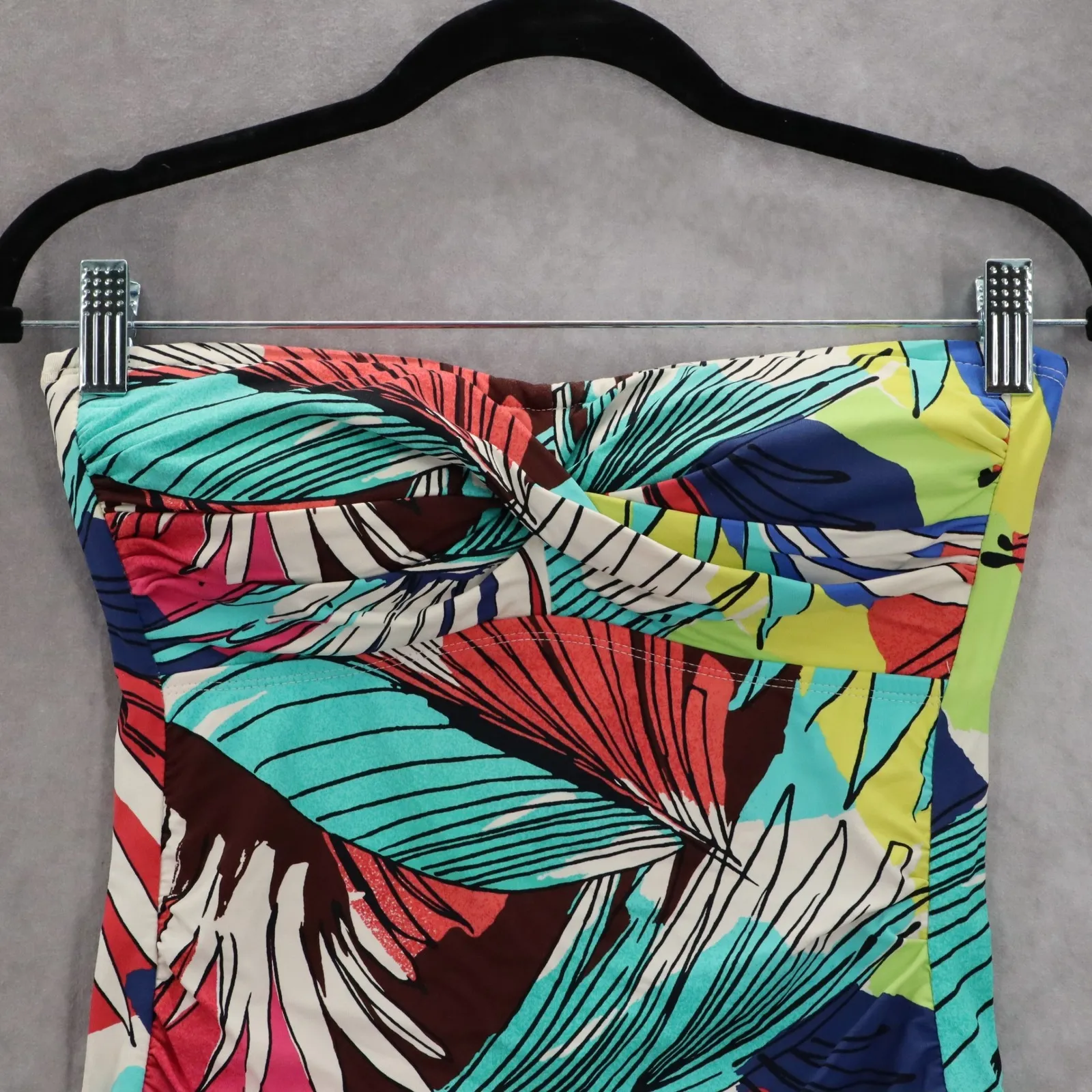 Anne Cole Blue Floral Tropical Leaf Strapless Tube Bikini Swim Tankini Top Small - Image 3