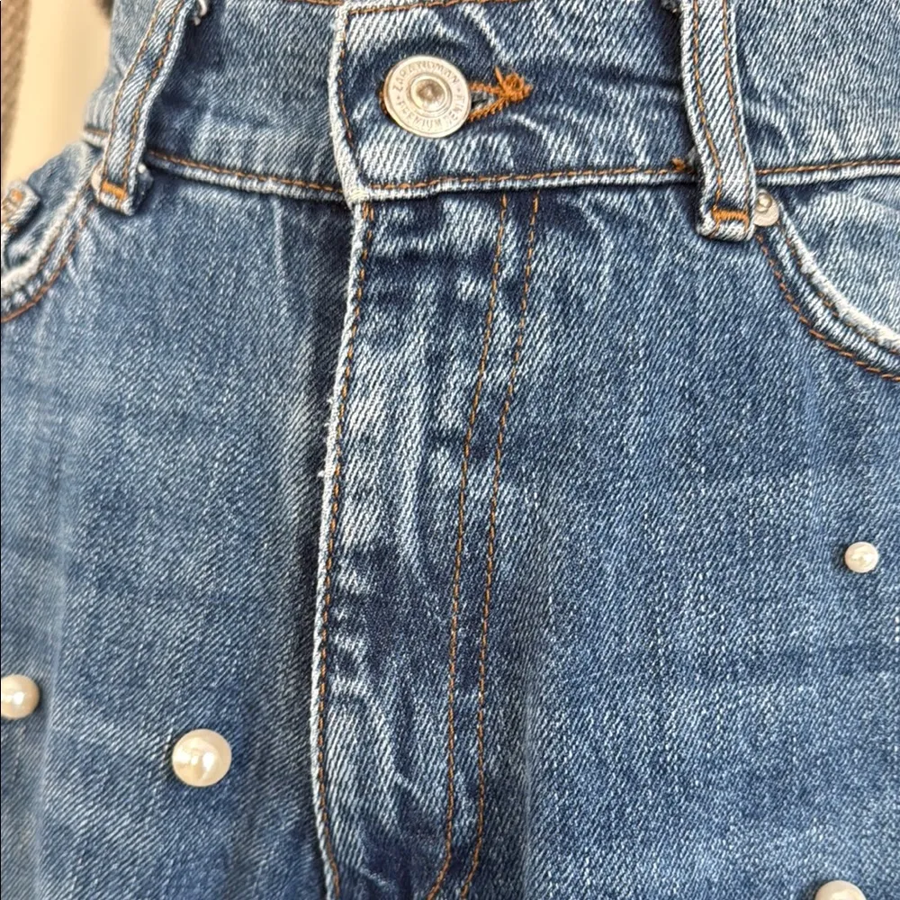 Zara Straight Leg Jeans with Pearl Embellishment - Image 2