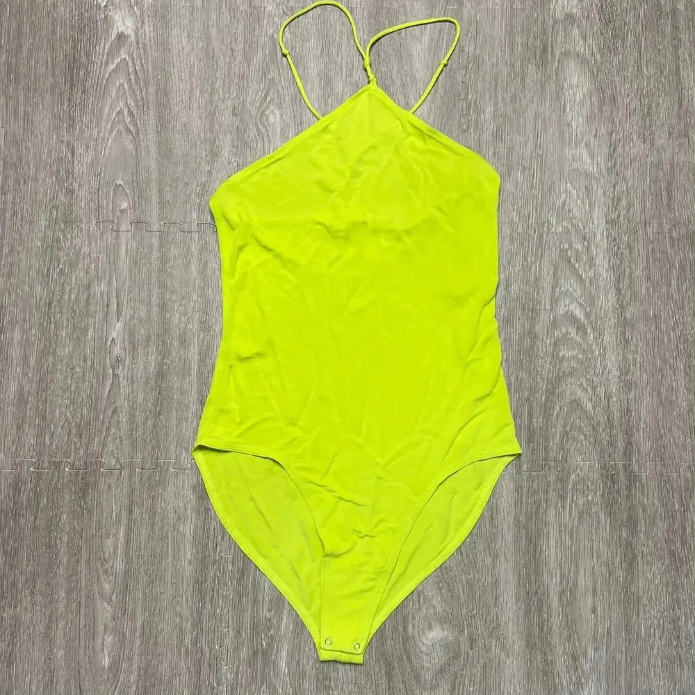 NWOT FRAME Women's‎ Neon Yellow Spaghetti Strap Tank Bodysuit Size Medium - Image 6