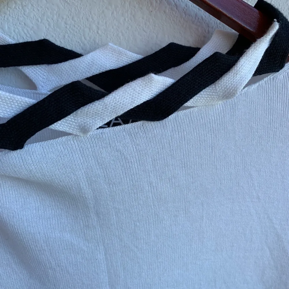 EA7 Emporio Armani White Blouse Neckline Detailing Neutral Nautical Preppy XS - Image 5