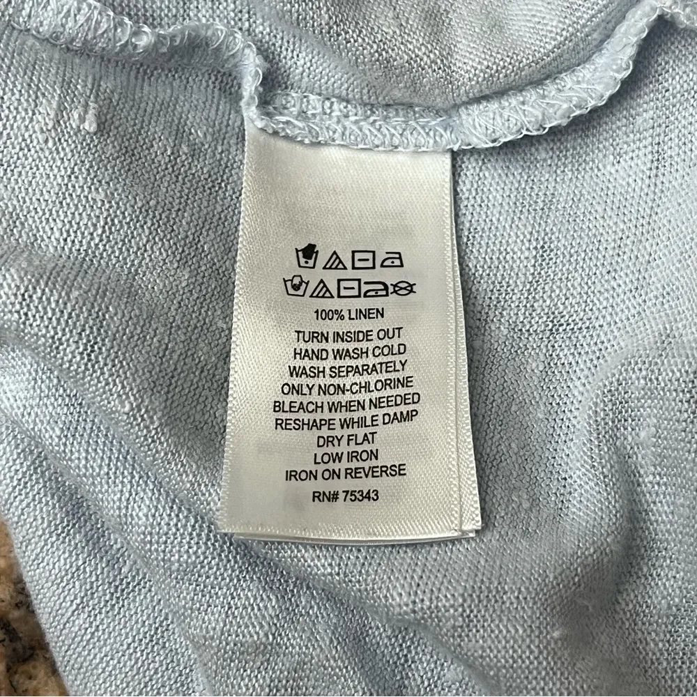 H by Halston 100% Linen Blue Blouse Womens S Sheer Beach Coastal Boho Preppy - Image 7