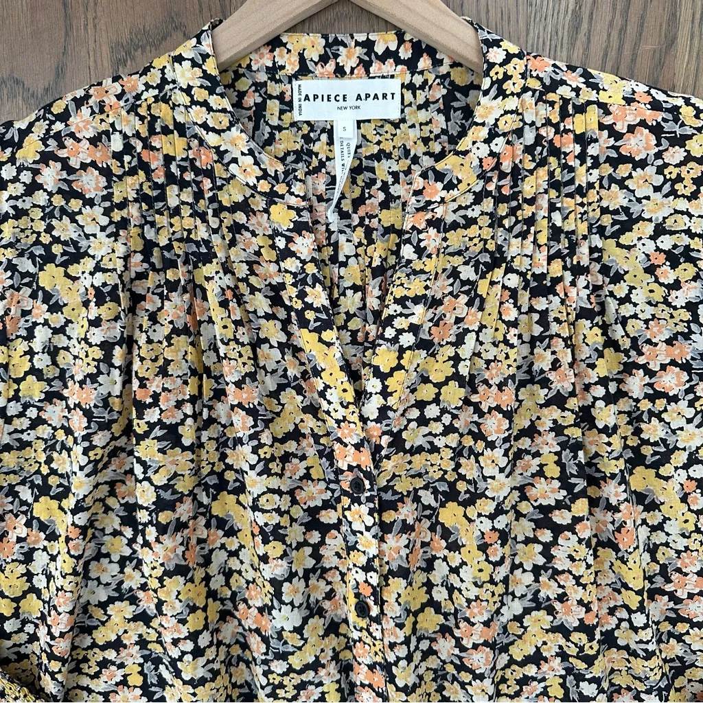 Apiece Apart Yerba Button Front Long Sleeve Blouse in Black Floral Size Small - Image 2