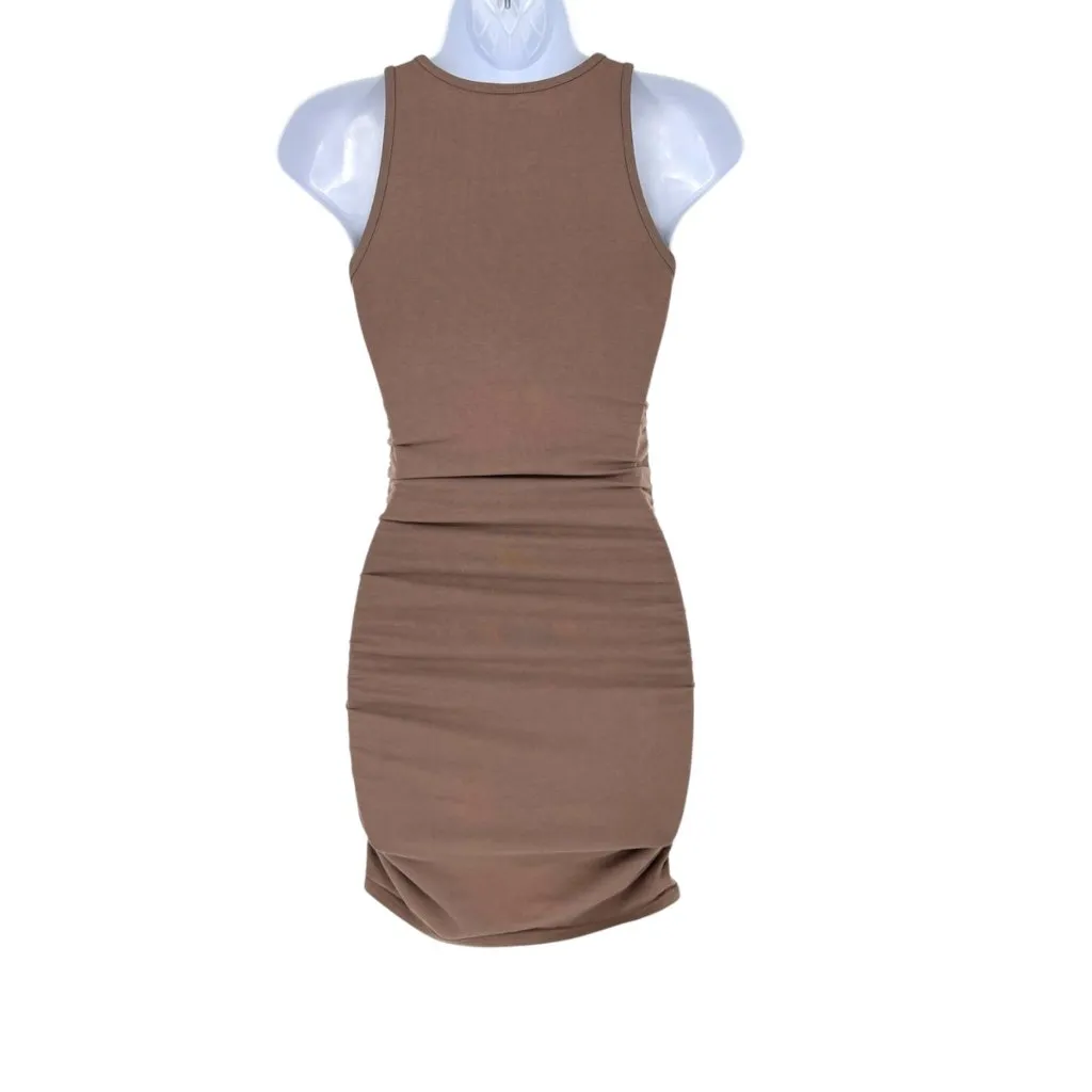 Tna Aritzia Malibu Chill Ruched Tank Mini Dress SIze XS Stone Taupe Brown - Image 7