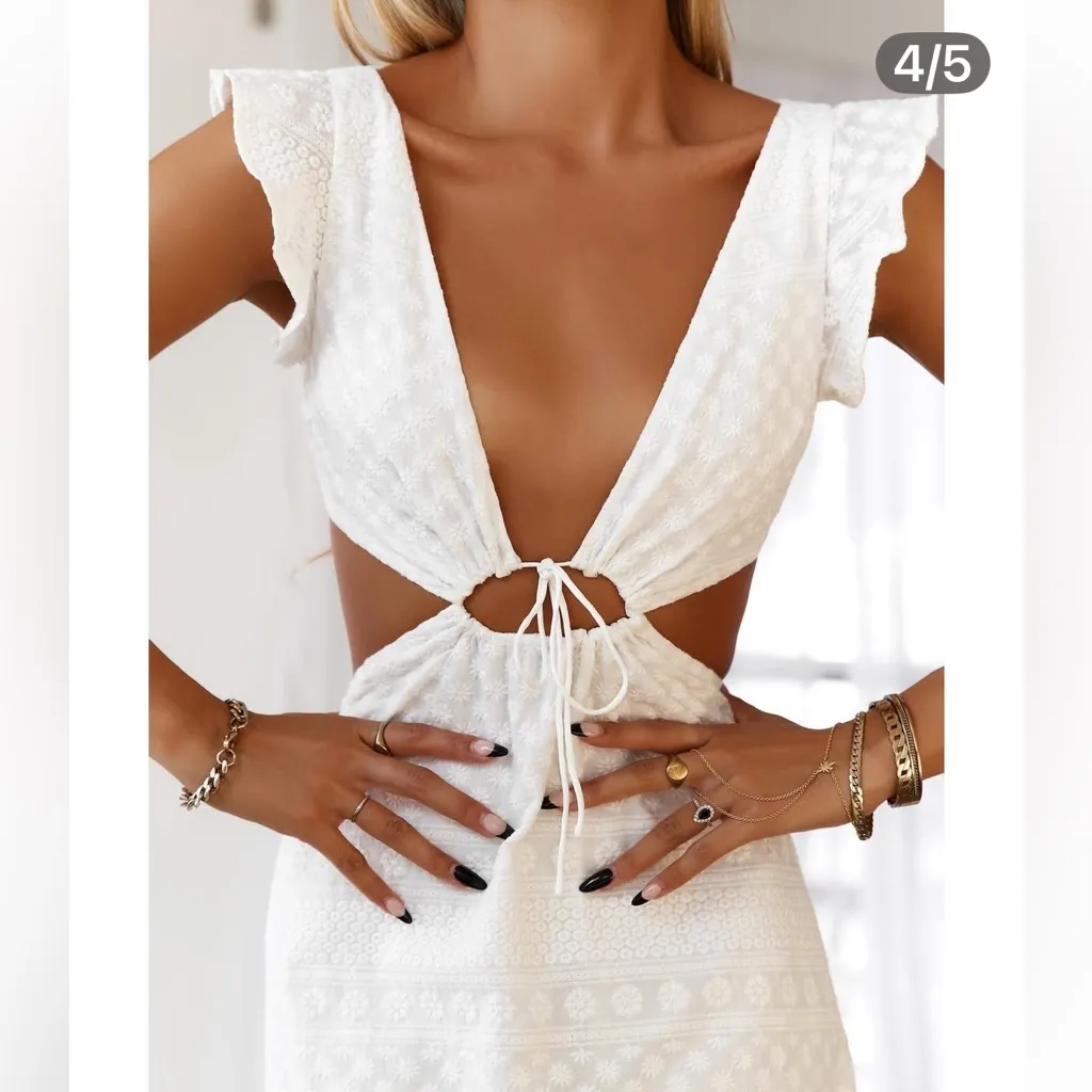 Hello Molly  Wondering Faes Midi White Dress Size 2 - Image 2