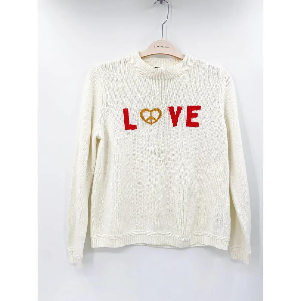 525 America White Love Peace Intarsia Knit Crewneck Long Sleeve Pullover Sweater - Image 2