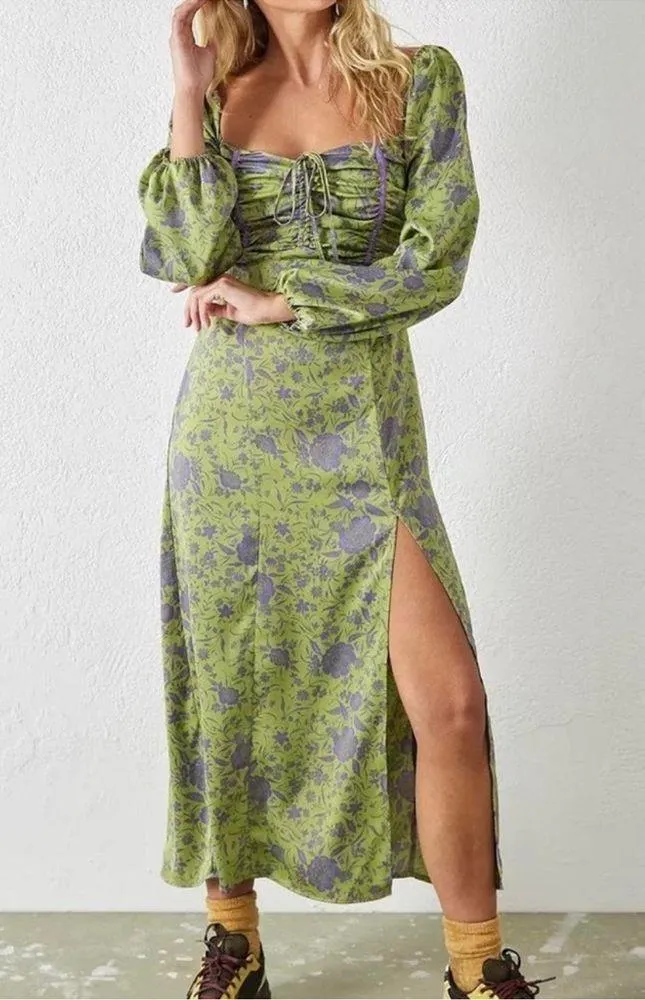 Urban Outfitters Floral Green and Purple Women's Dress - Image 5