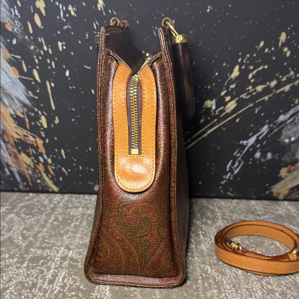 Etro Mini Tote with Tortoise Shell Handles and crossbody Brown - Image 9