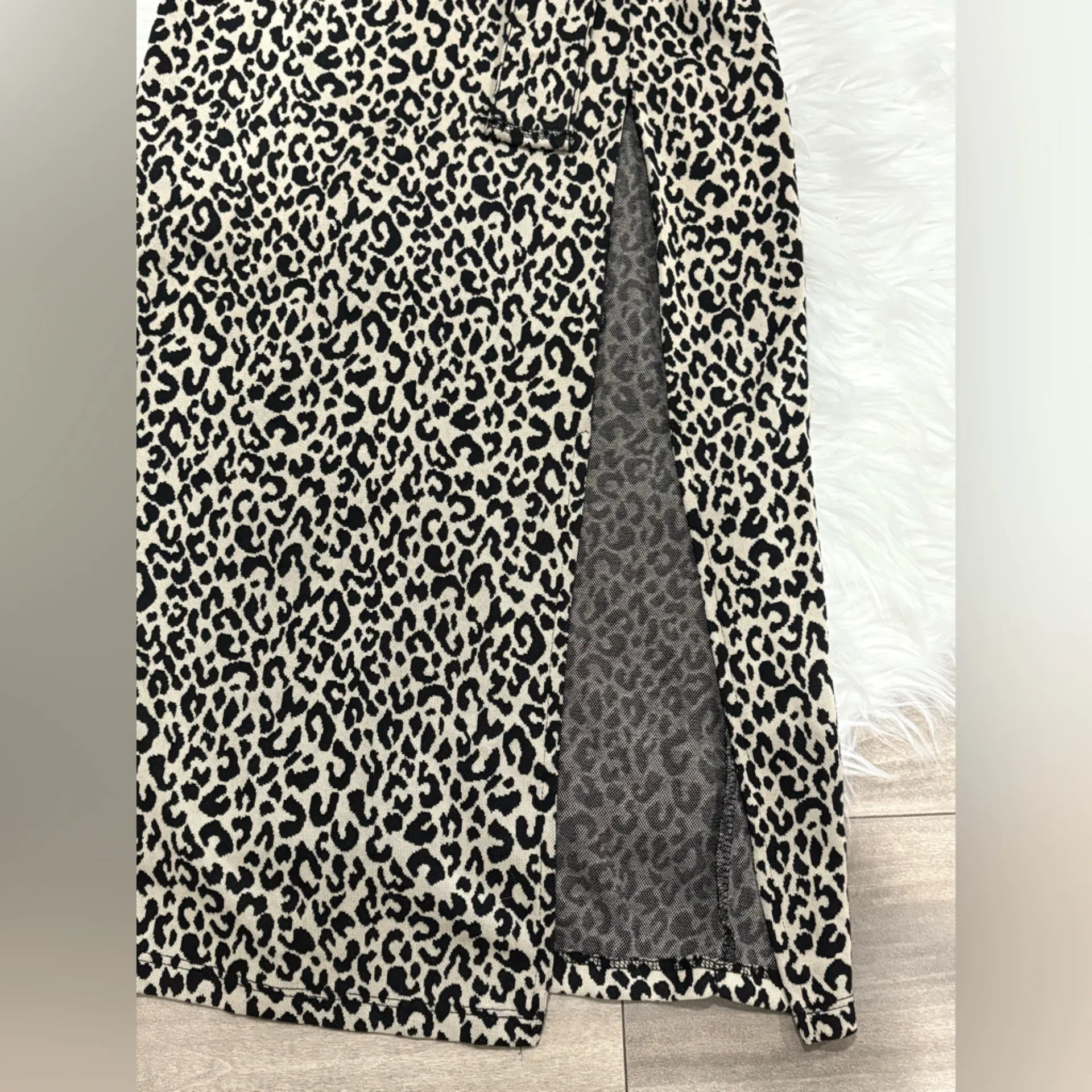 Zara Black and Cream Leopard Print Dress Size S - Image 8