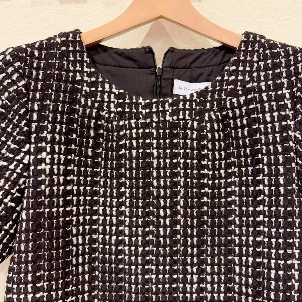Lost + Wander Femme Forte Tweed Shift Dress in Black Ivory Size Small NWT - Image 6