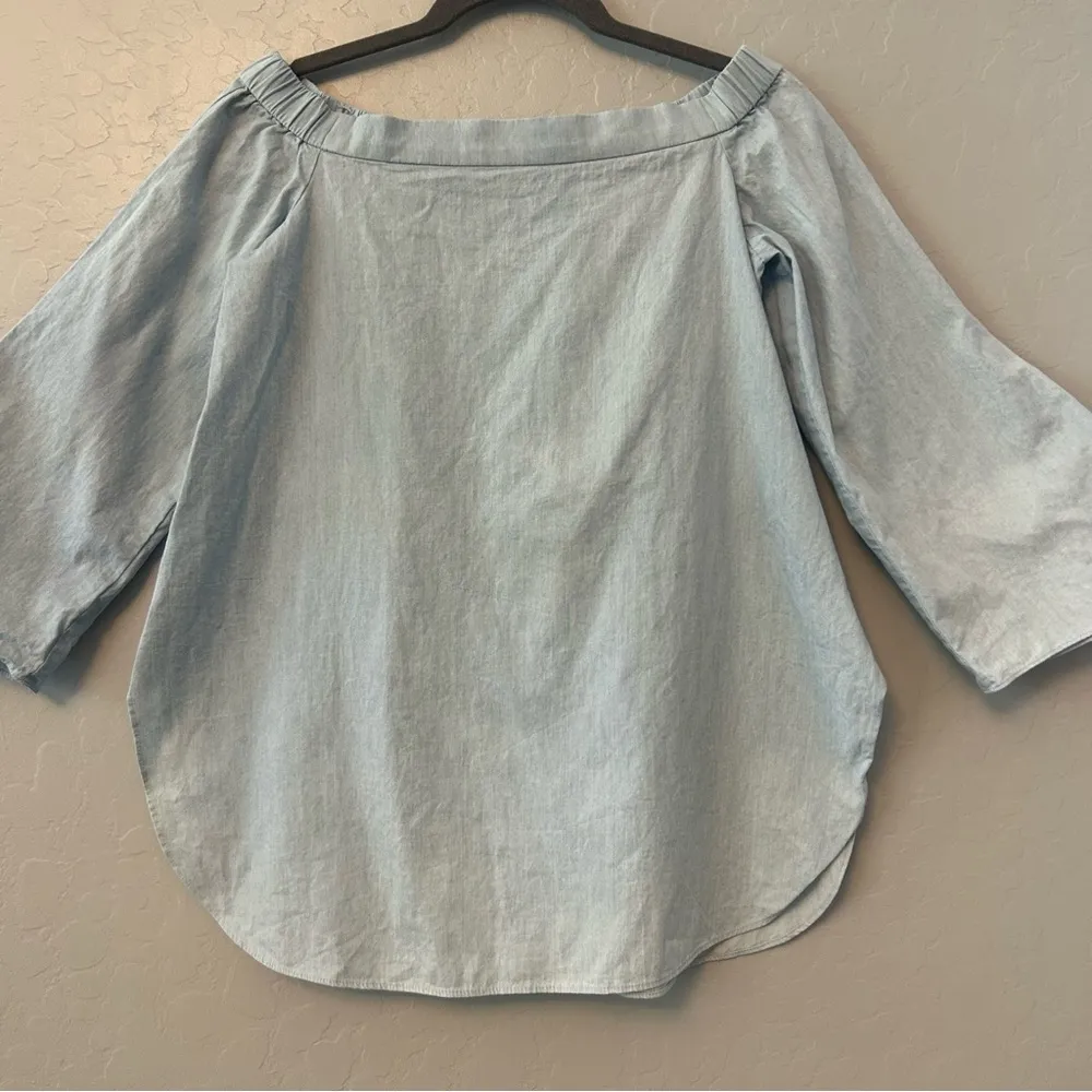 Tibi chambray off the shoulder tie sleeve blouse top size 0 - Image 3