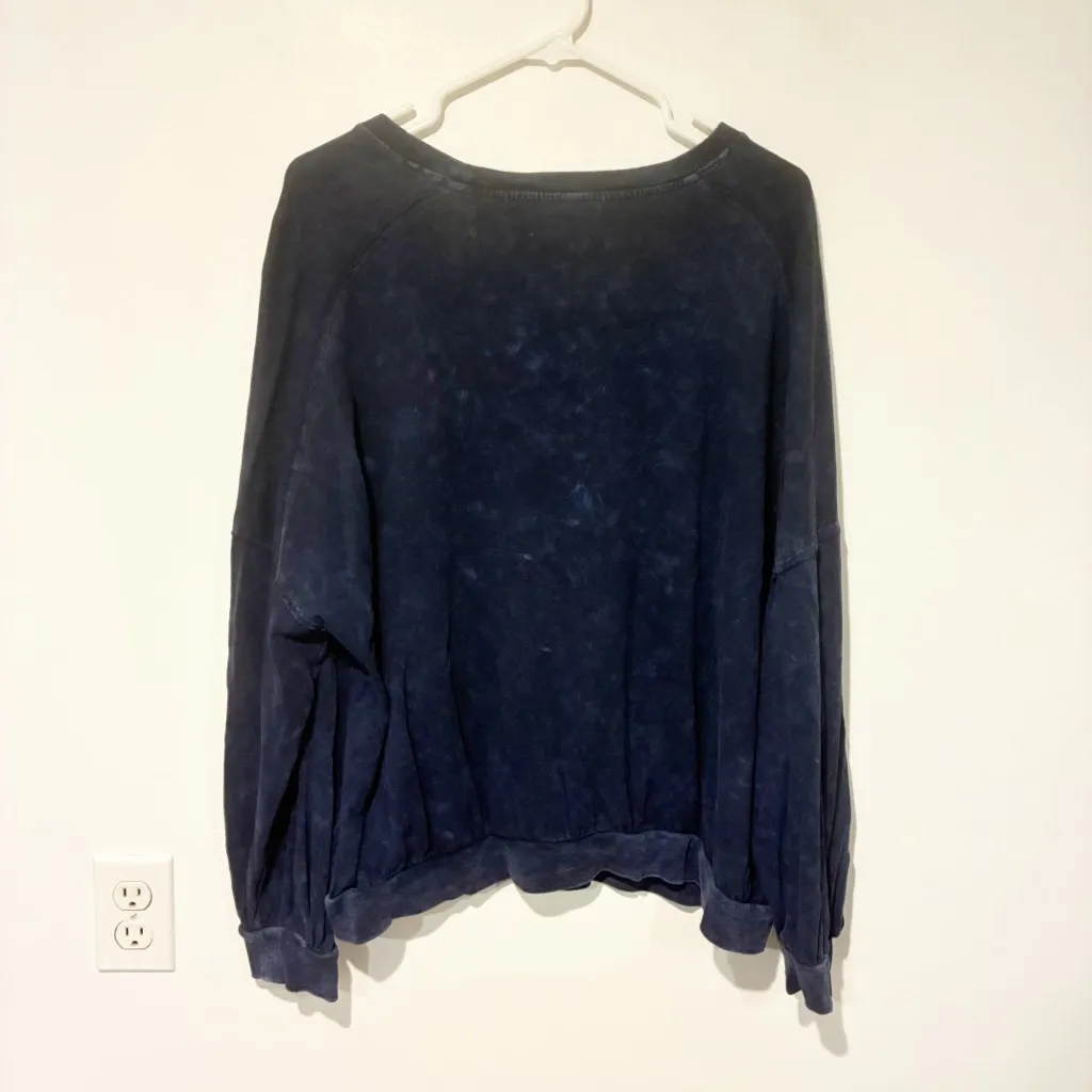 FREE PEOPLE Womens Medium Navy Acid Wash Long Sleeve Crew Neck Top - Image 6