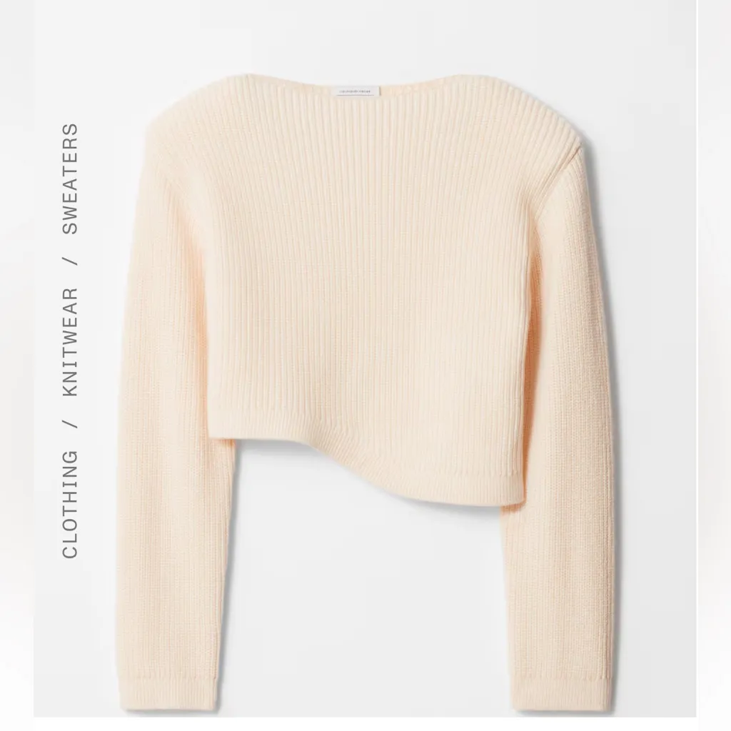 & Other Stories Cream ASYMMETRIC RIB-KNIT SWEATER Size Small Wool Blend Ribbed - Image 4