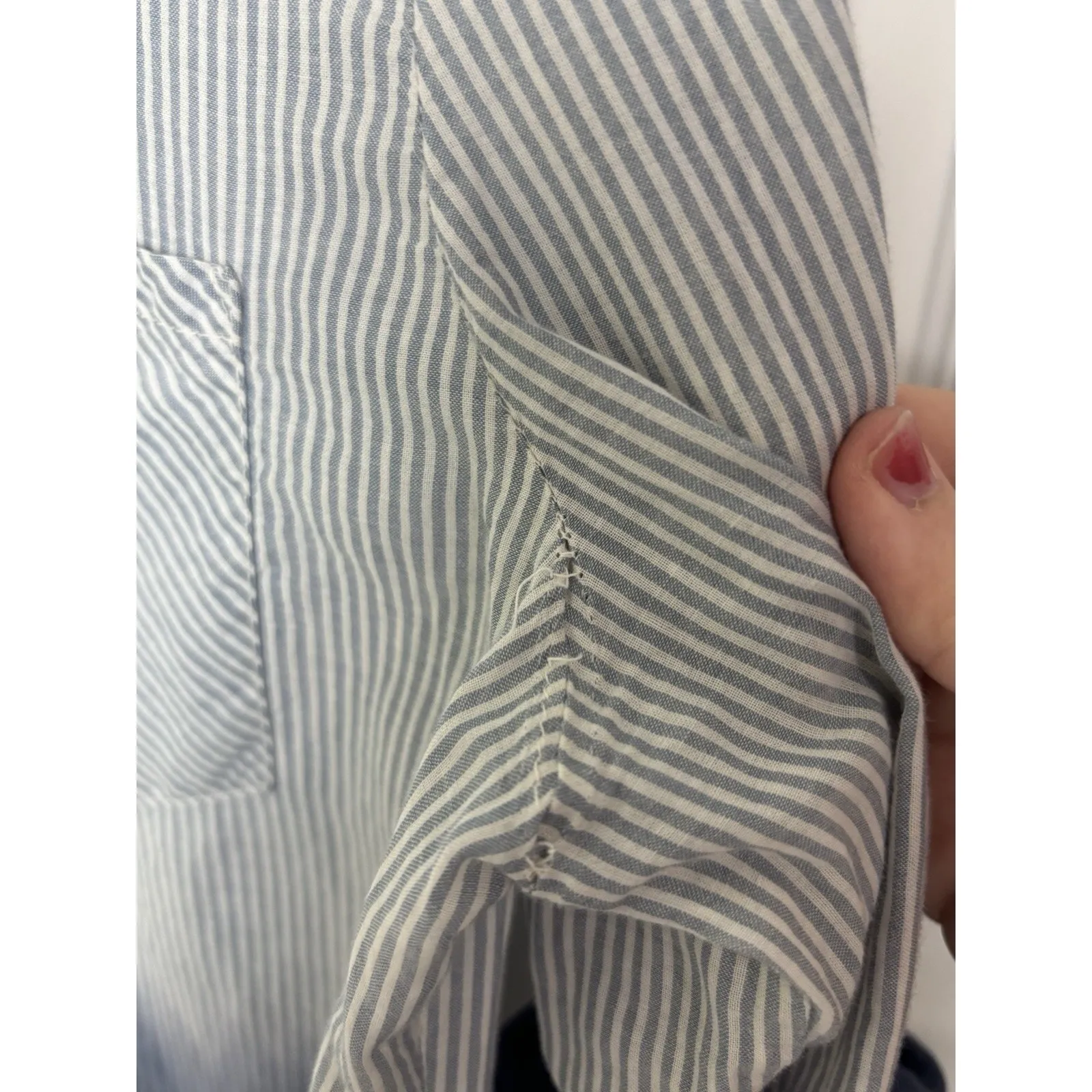 Blue Gray Long Sleeve Collared Striped Top Size Small Coastal Cowgirl Boho - Image 7