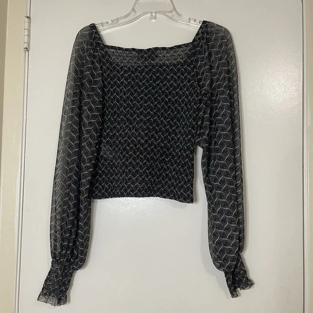 Anthropologie Rouen Balloon Sleeves Smocked black chiffon sleeve Blouse XS - Image 5