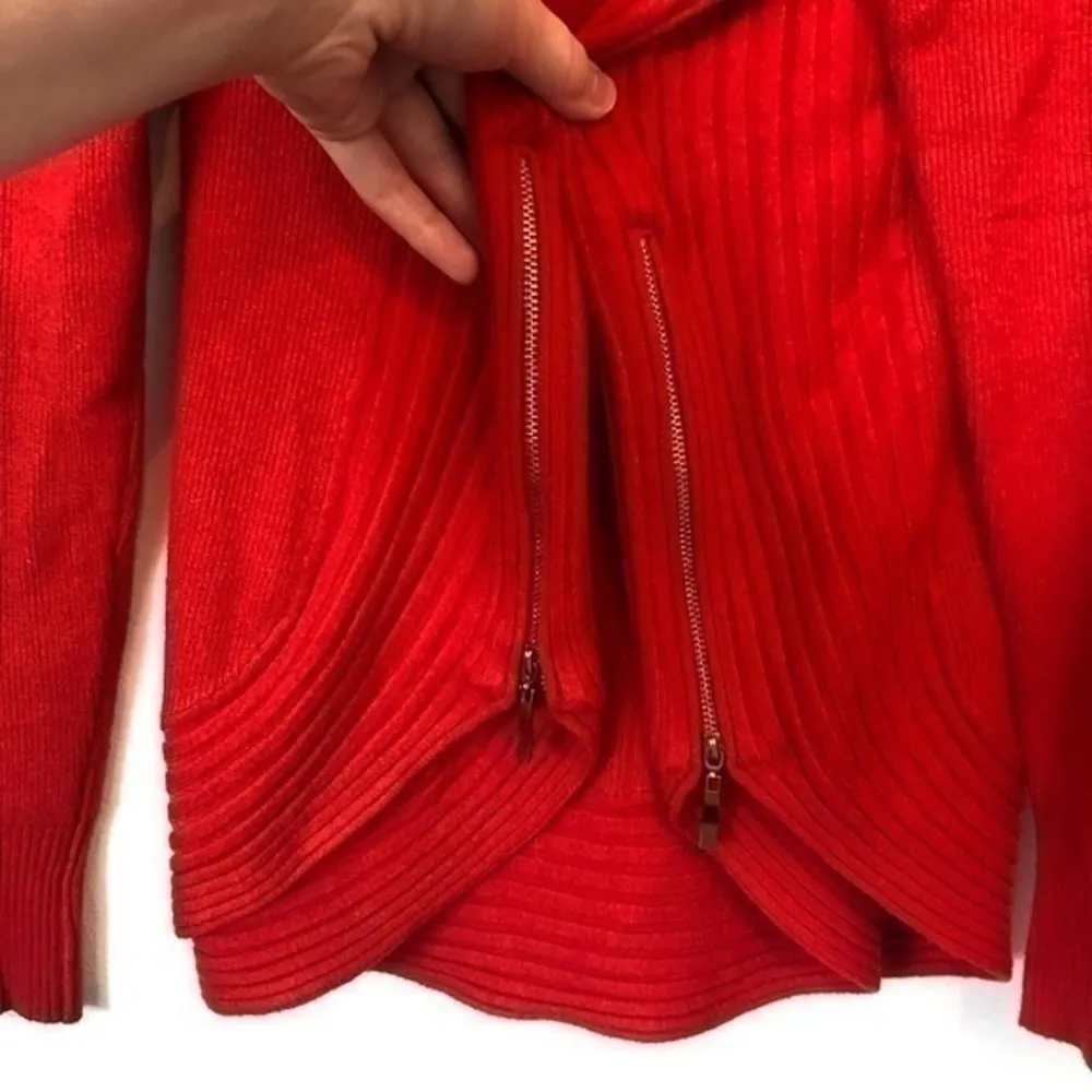 VILA MILANO Solid Bright Red Cowl Neck Nylon WOOL Blend Side Zip Sweater Medium - Image 6