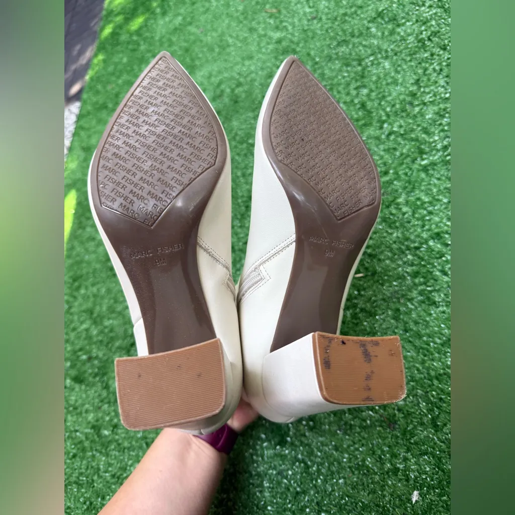 Marc Fisher Glorify Leather Pointed Toe Zipper Boots Off White Women's Size 9 - Image 11