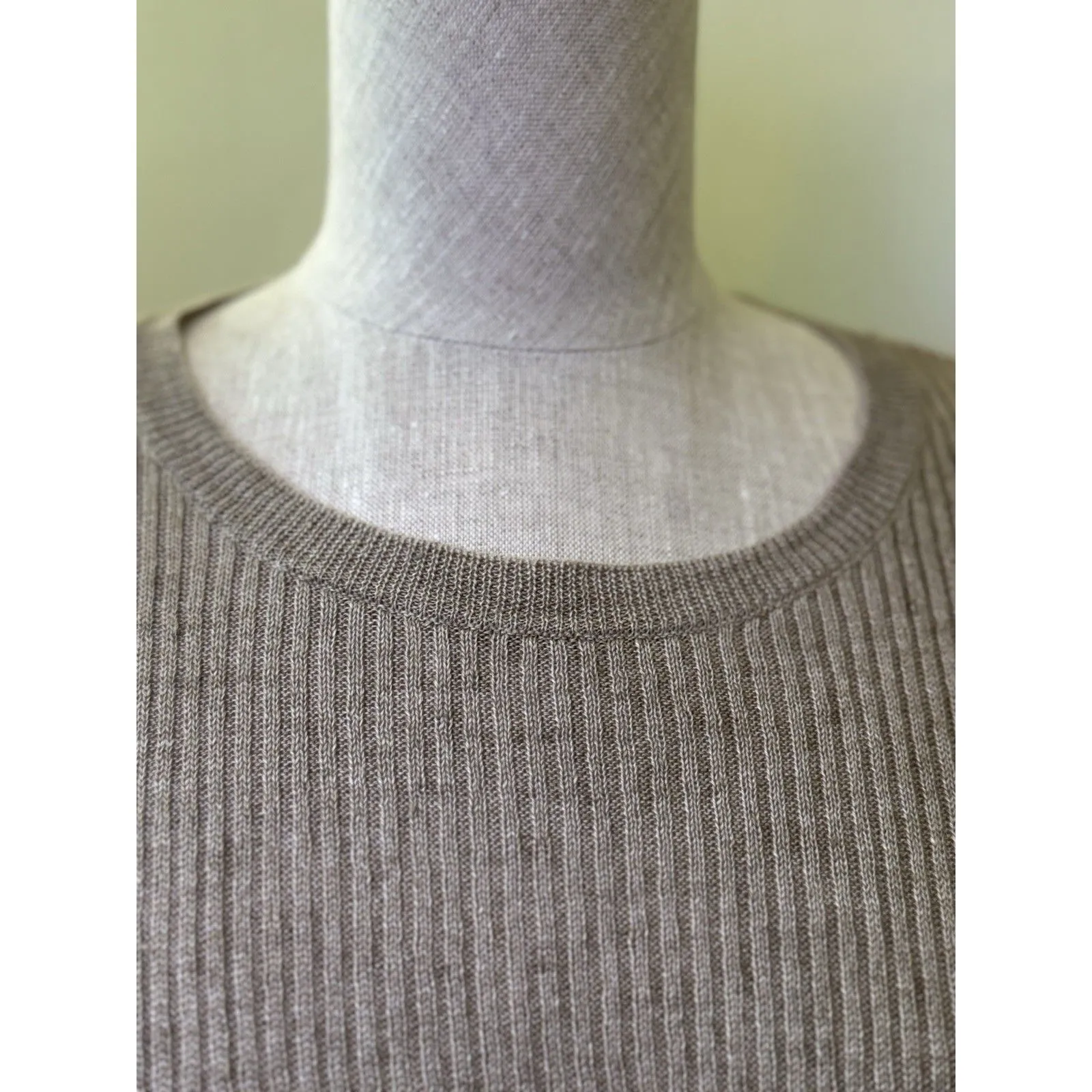 Eileen Fisher Women’s Linen Ribbed Long Sleeve Crew Neck Sweater Beige Size L - Image 9