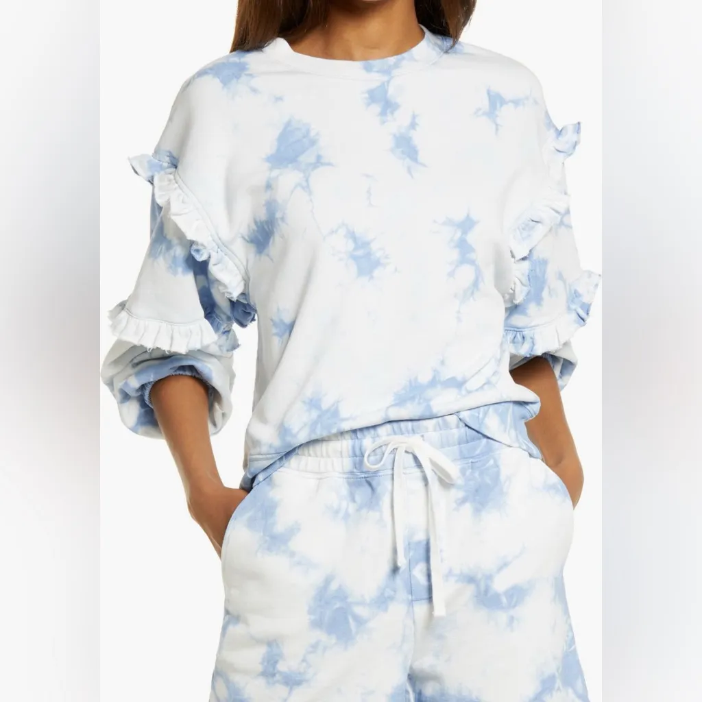 REBECCA MINKOFF
Evelyn Ruffle-sleeve Tie-dye Sweatshirt In Sky Blue Bleach - Image 2