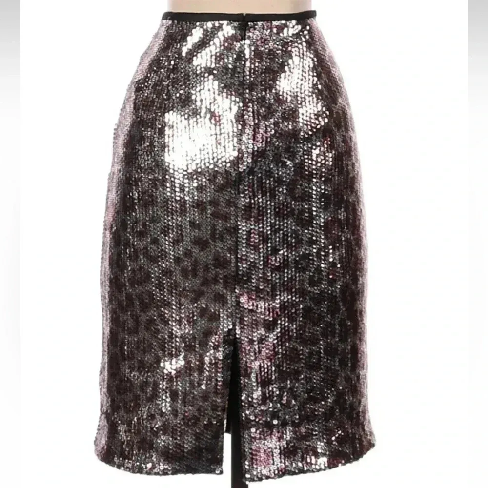 Nanette Lepore Leopard Print Metallic Sequin Pencil Skirt Size 0 XXS XS - Image 3