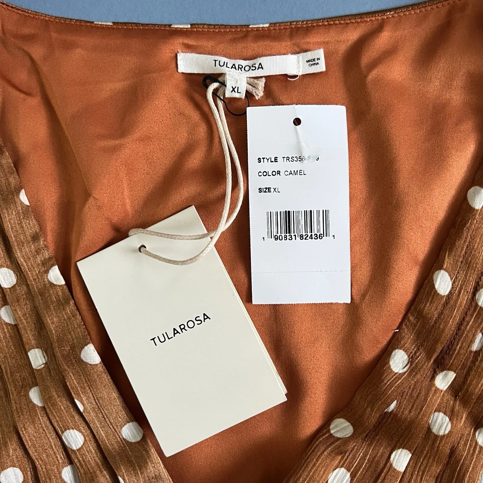 NWT Tularosa Charmaine Camel Polka Dot Satin Wrap Top Long Sleeve - Image 5