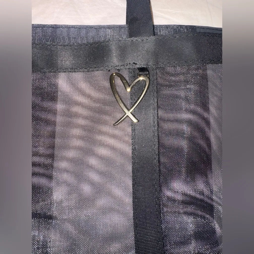 Victoria's Secret Black Mesh Tote with Gold Heart - Image 2