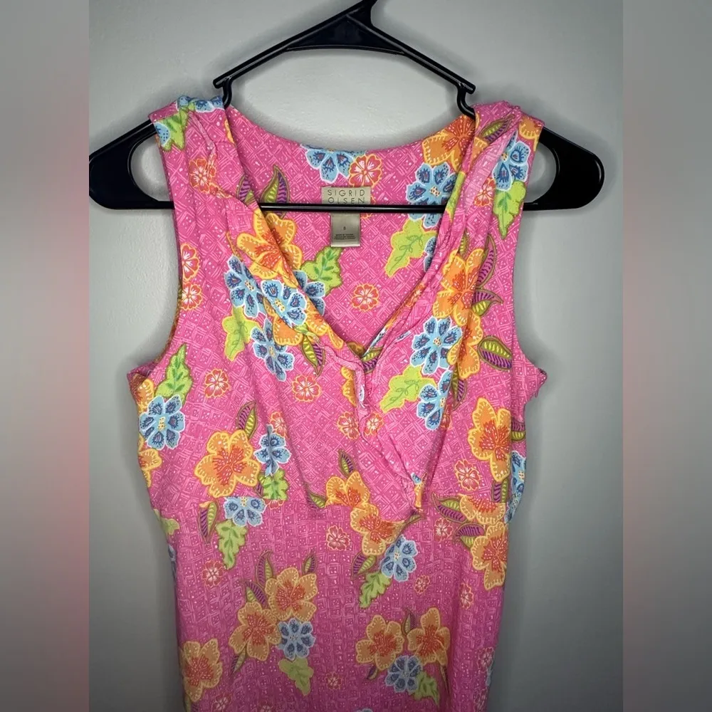 Vintage Y2K Sigrid Olsen Sport Pink Floral Sleeveless Midi Dress Women 8 Easter - Image 2